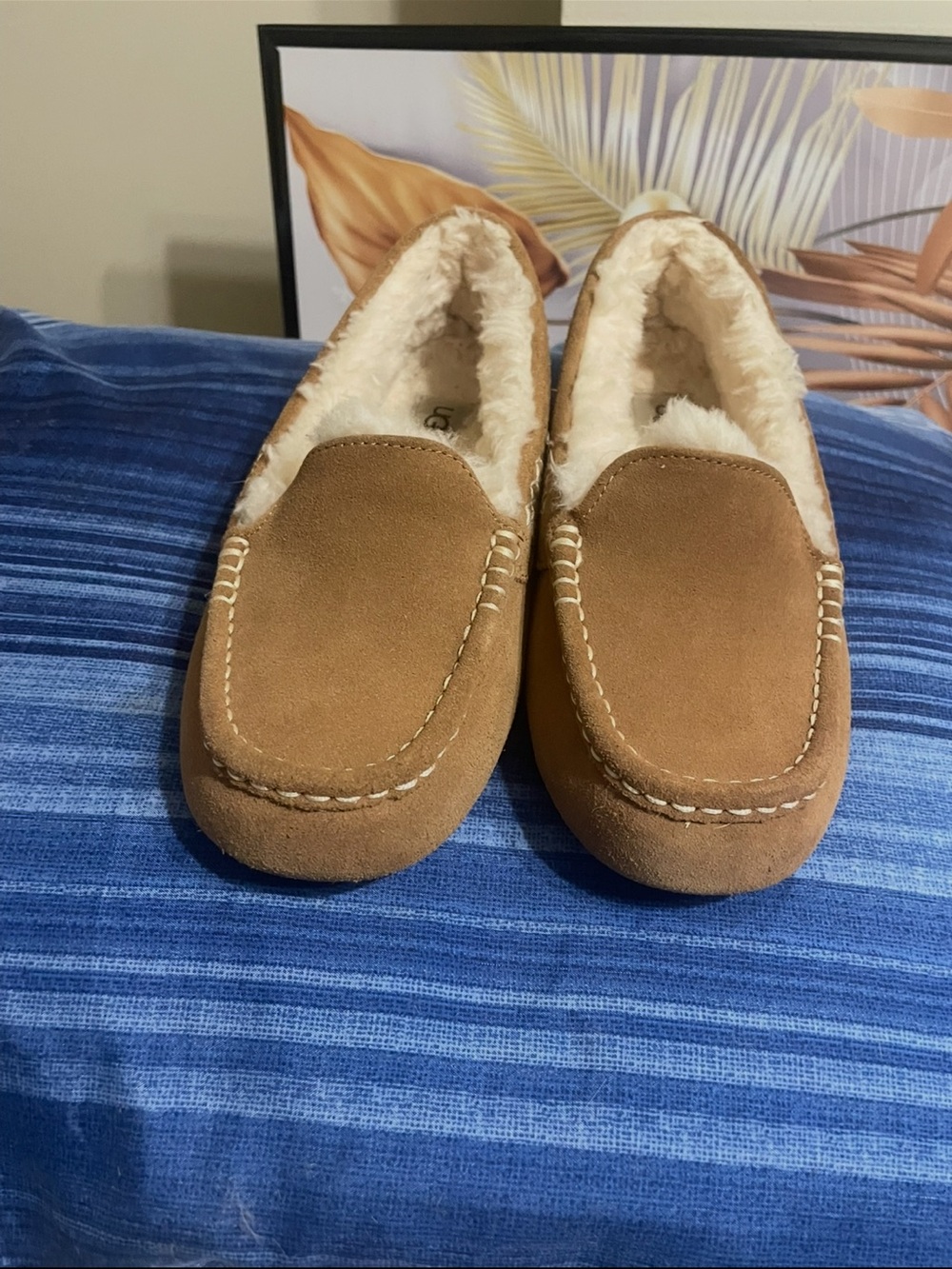 UGG Chestnut/Tan Suede Shearling Moccasin Slippers - Picture 3 of 5
